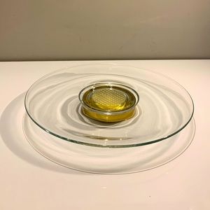Mid-Century Modern Glass & Gold Tin 14” Cake Or Appetizer Plate